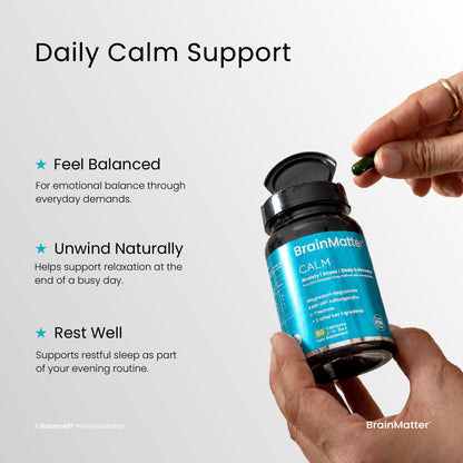 BrainMatter Calm – anxiety, stress, sleep and recovery benefits infographic | Balance8 Wellness