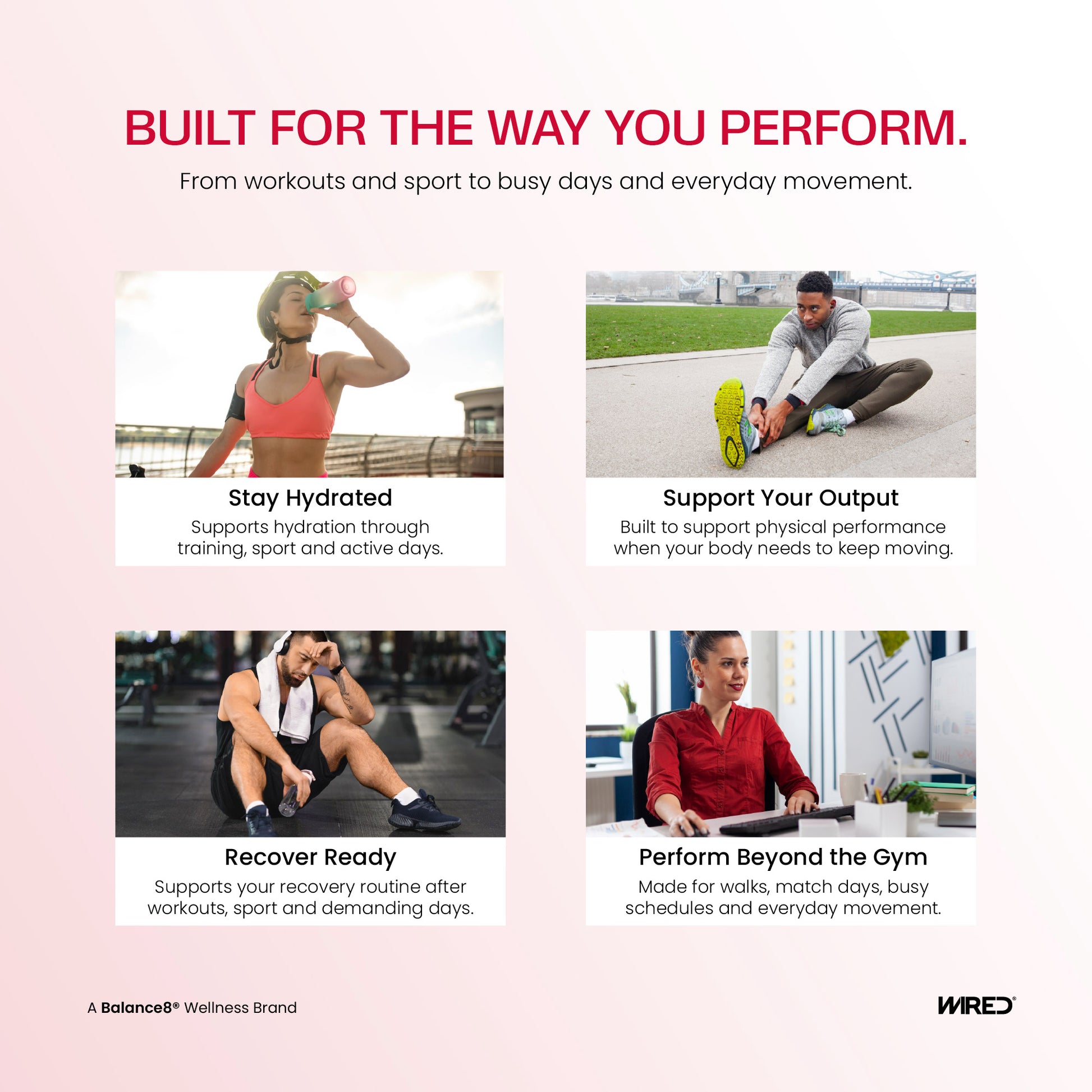 WIRED Melon Ice – active lifestyle shot of person drinking performance fuel during workout | Balance8 Wellness