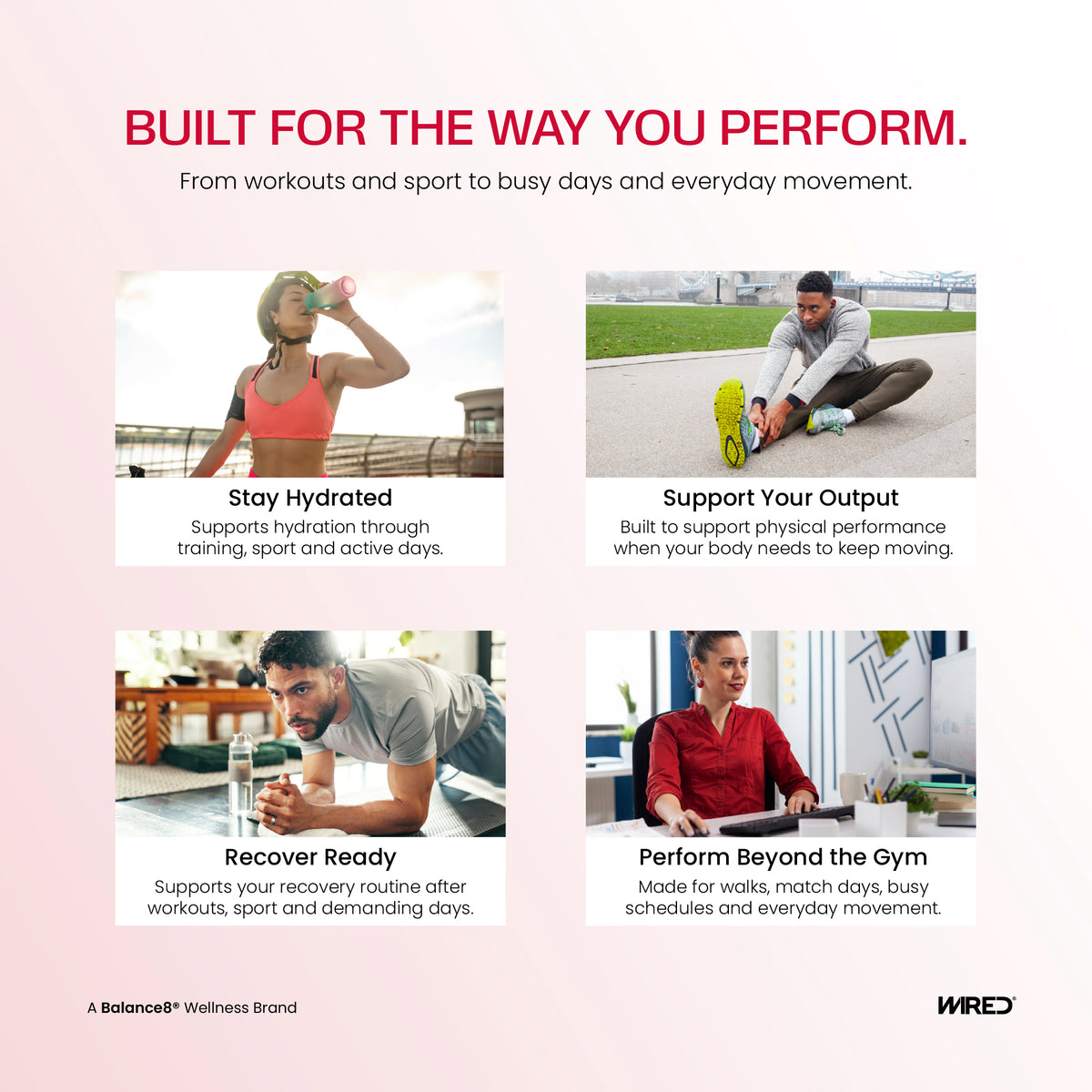 WIRED Melon Ice – active lifestyle shot of person drinking performance fuel during workout | Balance8 Wellness