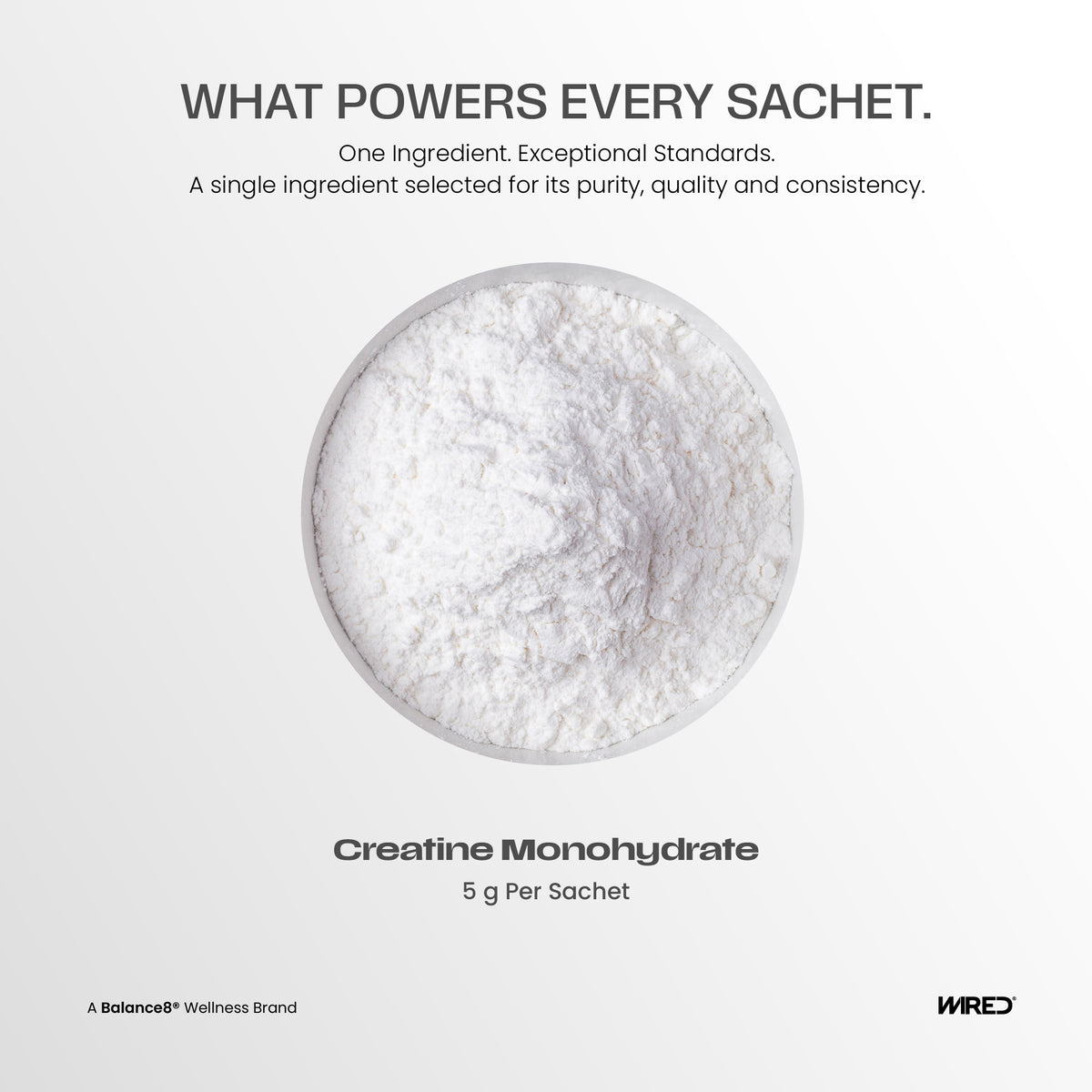 WIRED Pure Creatine Monohydrate – one ingredient, exceptional standards: 5g creatine monohydrate per sachet | Balance8 Wellness