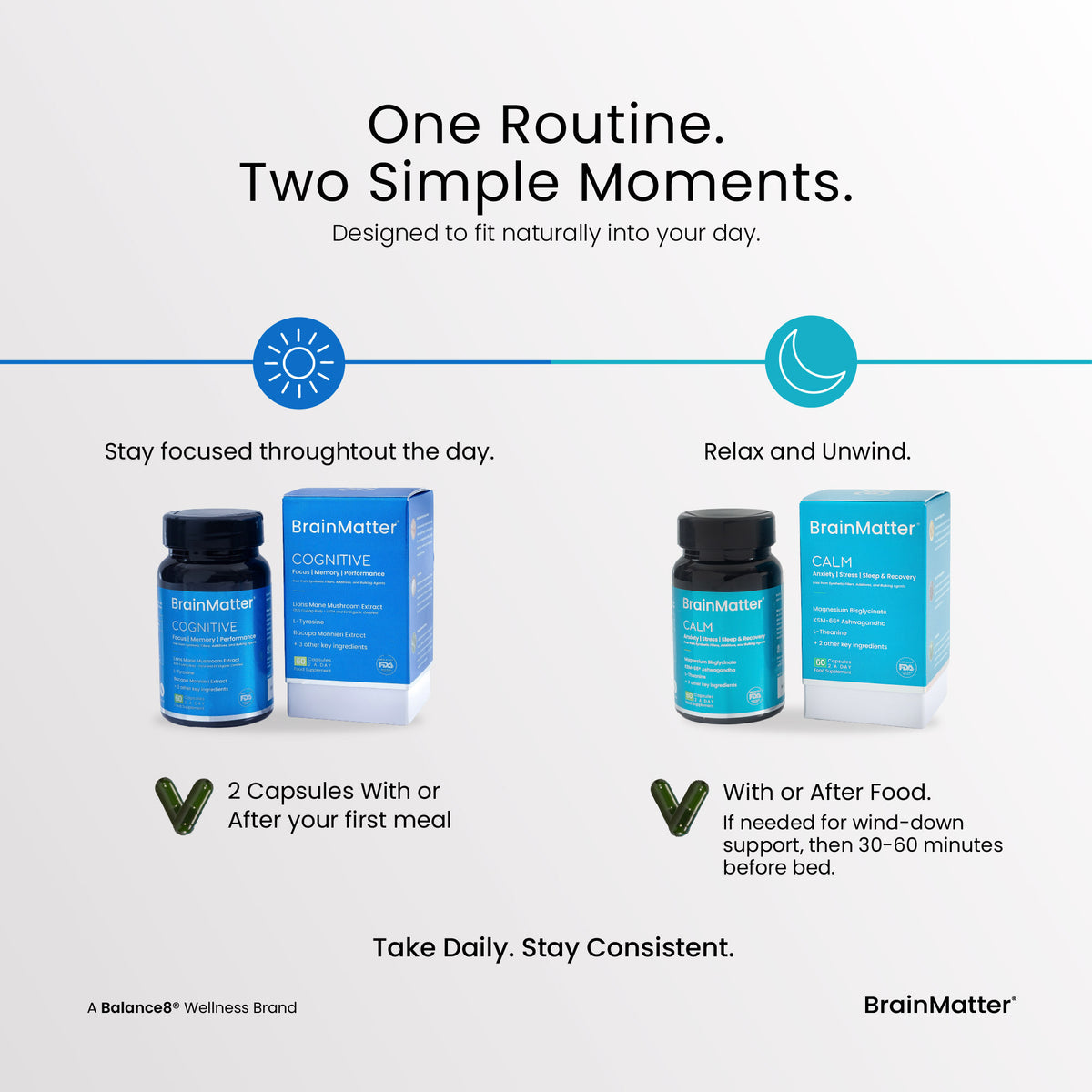 BrainMatter Bundle – One Routine, Two Simple Moments: how and when to take Cognitive and Calm each day | Balance8 Wellness