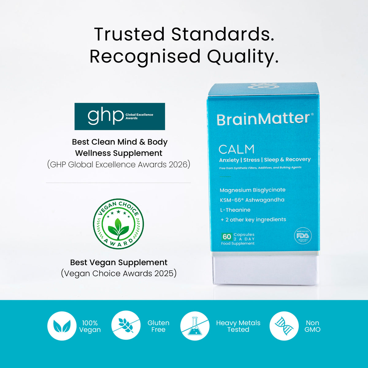 BrainMatter Calm - award winning supplement for trusted standards and recognised quality | Balance8 Wellness