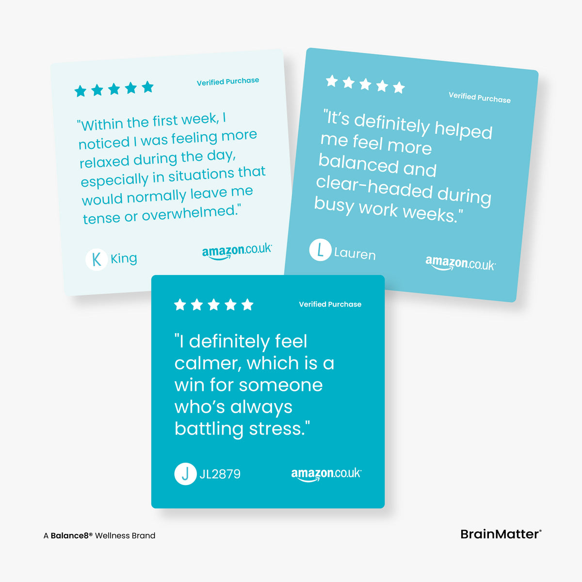 BrainMatter Calm – verified 5-star Amazon.co.uk customer reviews for stress relief and relaxation | Balance8 Wellness