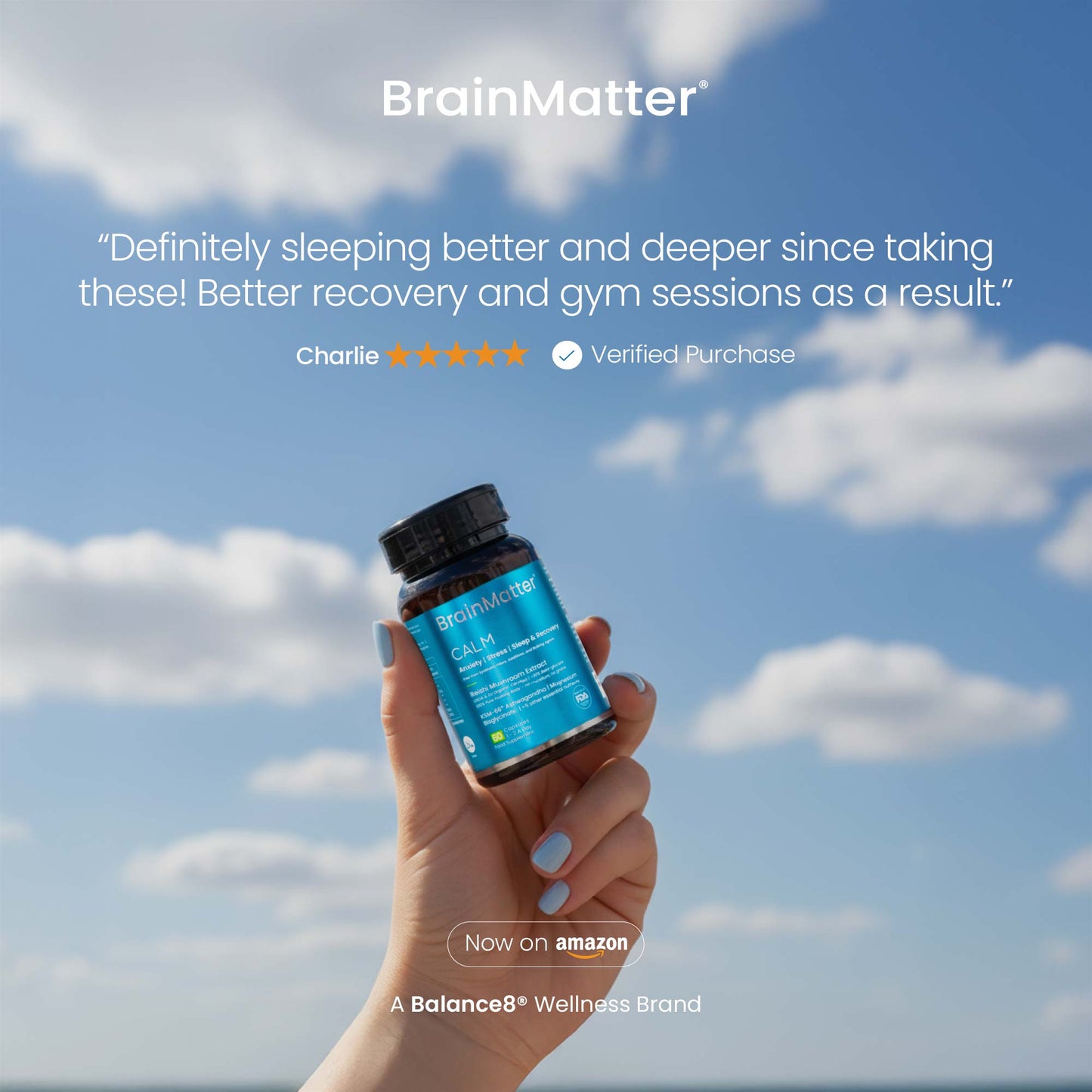A customer reviews BrainMatter Calm with satisfaction in helping sleep better and deeper which in turn resulted for better workout sessions at the gym. 