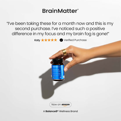A customer reviews BrainMatter Cognitive with satisfaction towards helping fight brain fog and feeling more focused in tasks.